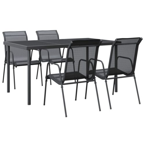 5-Piece Garden Dining Set Black Steel Textilene
