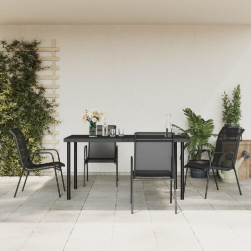 5-Piece Garden Dining Set Black Steel Textilene - Image 2