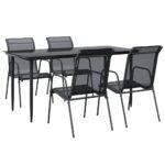 5-Piece Garden Dining Set Black Steel Textilene