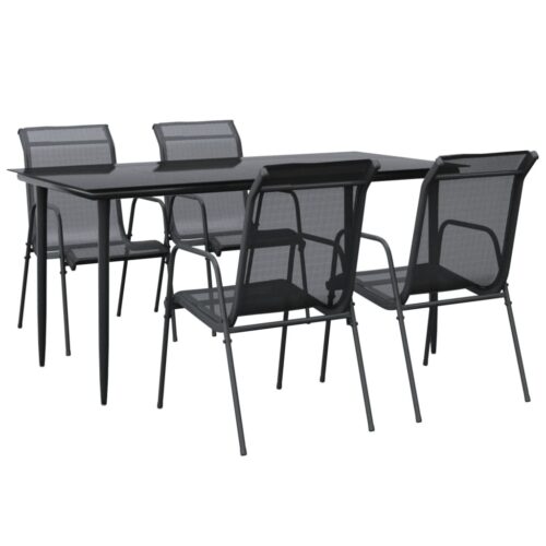5-Piece Garden Dining Set Black Steel Textilene