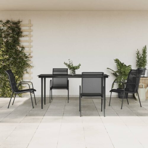 5-Piece Garden Dining Set Black Steel Textilene - Image 2