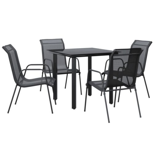 5-Piece Garden Dining Set Black Steel Textilene