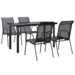 5-Piece Garden Dining Set Black Steel Textilene