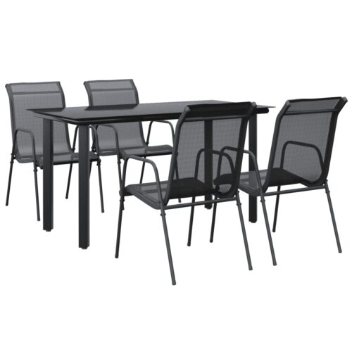 5-Piece Garden Dining Set Black Steel Textilene