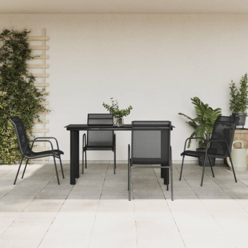 5-Piece Garden Dining Set Black Steel Textilene - Image 2