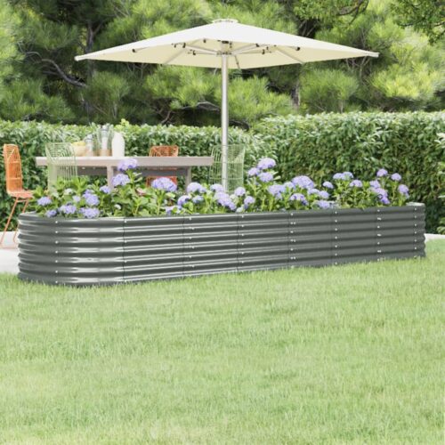 Garden Raised Bed Powder-Coated Steel 296x80x36cm Grey - Image 2