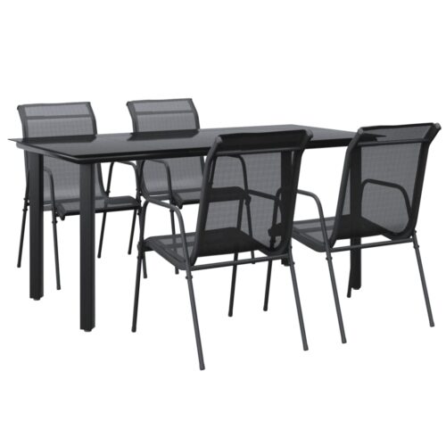 5-Piece Garden Dining Set Black Steel Textilene