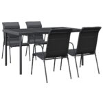 5-Piece Garden Dining Set Black Steel Textilene