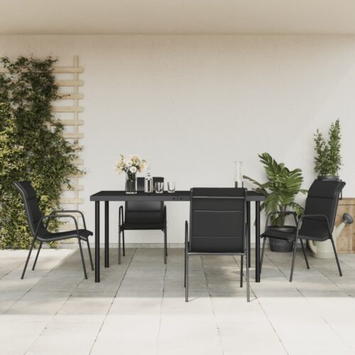 5-Piece Garden Dining Set Black Steel Textilene - Image 2