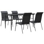 5-Piece Garden Dining Set Black Steel Textilene