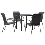 5-Piece Garden Dining Set Black Steel Textilene