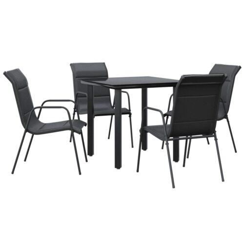 5-Piece Garden Dining Set Black Steel Textilene