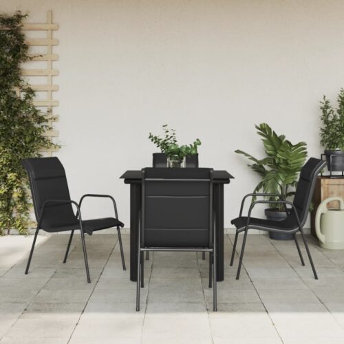 5-Piece Garden Dining Set Black Steel Textilene - Image 2