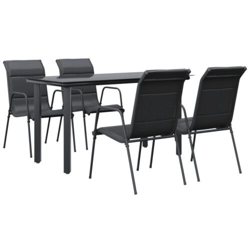 5-Piece Garden Dining Set Black Steel Textilene