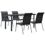 5-Piece Garden Dining Set Black Steel Textilene