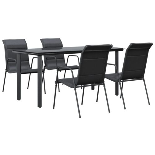 5-Piece Garden Dining Set Black Steel Textilene