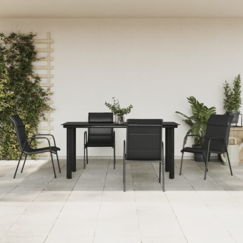 5-Piece Garden Dining Set Black Steel Textilene - Image 3