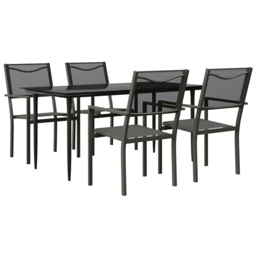 5-Piece Garden Dining Set Black Steel Textilene