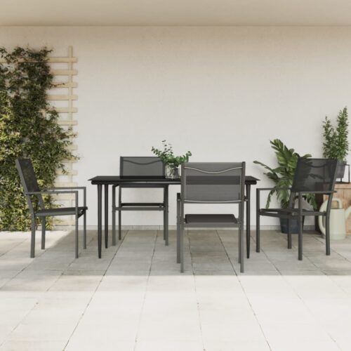 5-Piece Garden Dining Set Black Steel Textilene - Image 2