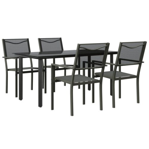 5-Piece Garden Dining Set Black Steel Textilene