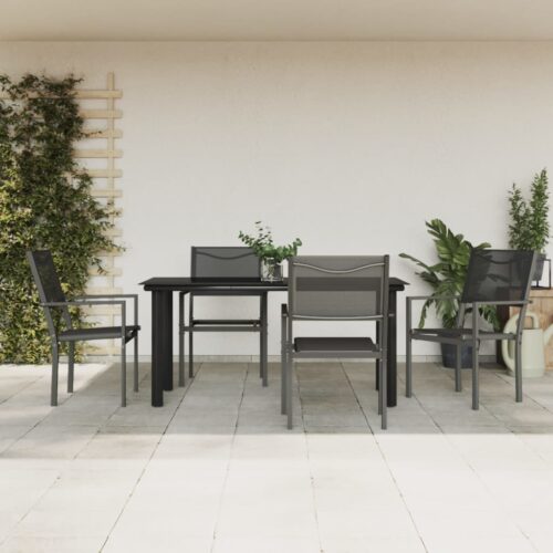 5-Piece Garden Dining Set Black Steel Textilene - Image 2