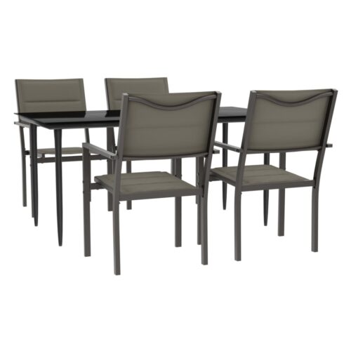 5-Piece Garden Dining Set Black Steel Textilene