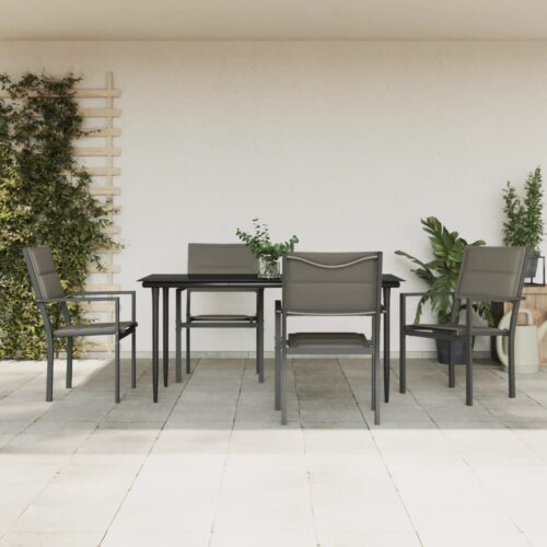 5-Piece Garden Dining Set Black Steel Textilene - Image 2