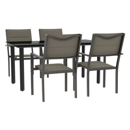 5-Piece Garden Dining Set Black Steel Textilene