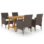5-Piece Garden Dining Set Brown