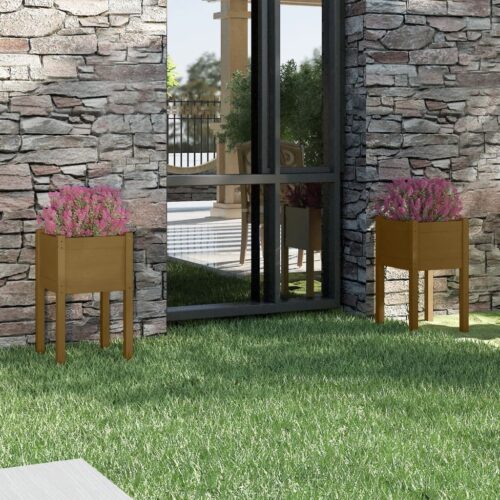 Garden Planters 2pcs Honey Brown 40x40x70cm Solid Pinewood - Image 2