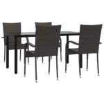 5-Piece Garden Dining Set Brown Poly Rattan Wicker Outdoor Patio Furniture