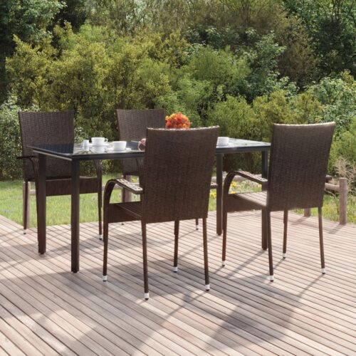 5-Piece Garden Dining Set Brown Poly Rattan Wicker Outdoor Patio Furniture - Image 2