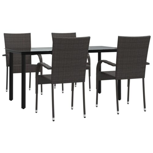 5-Piece Garden Dining Set Brown Poly Rattan Wicker Outdoor Patio Furniture - Image 3