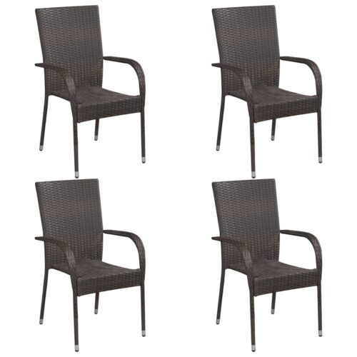 5-Piece Garden Dining Set Brown Poly Rattan Wicker Outdoor Patio Furniture - Image 4