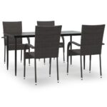 5-Piece Garden Dining Set Brown Poly Rattan Wicker Outdoor Patio Furniture