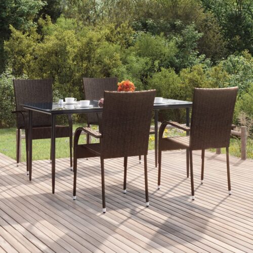 5-Piece Garden Dining Set Brown Poly Rattan Wicker Outdoor Patio Furniture - Image 2