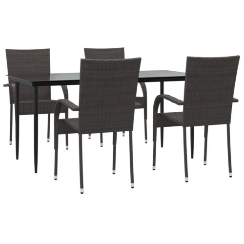 5-Piece Garden Dining Set Brown Poly Rattan Wicker Outdoor Patio Furniture - Image 3