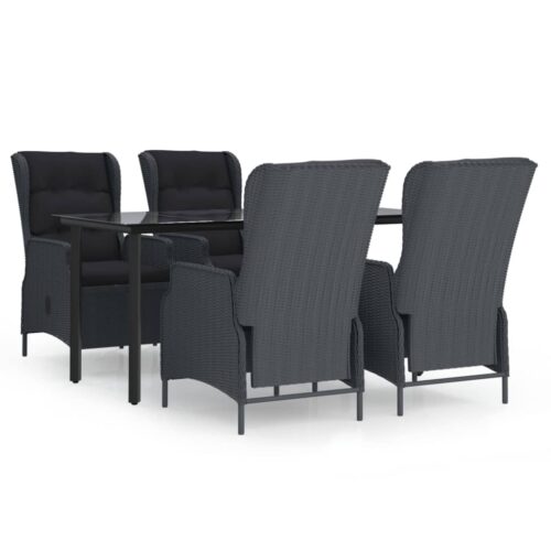 5-Piece Garden Dining Set Dark Grey Poly Rattan Wicker Outdoor Patio Furniture