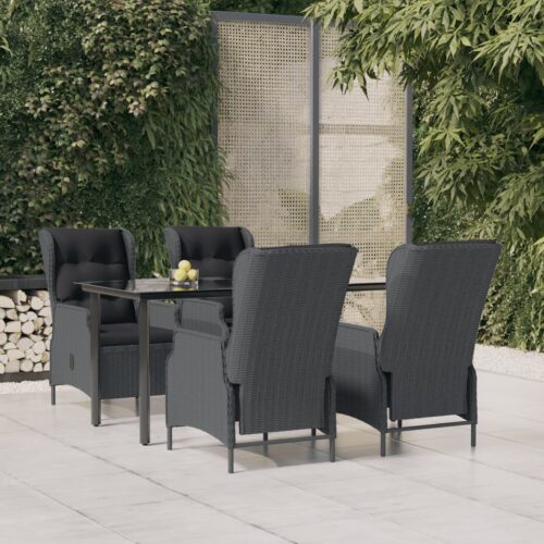 5-Piece Garden Dining Set Dark Grey Poly Rattan Wicker Outdoor Patio Furniture - Image 2