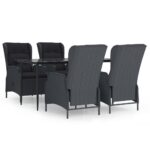 5-Piece Garden Dining Set Dark Grey Poly Rattan Wicker Outdoor Patio Furniture