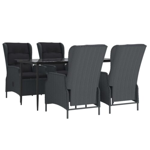 5-Piece Garden Dining Set Dark Grey Poly Rattan Wicker Outdoor Patio Furniture - Image 3
