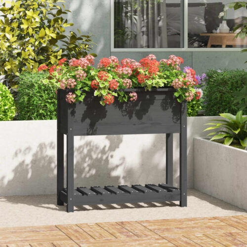Planter with Shelf Grey 82.5x34.5x81cm Solid Wood Pine - Image 2