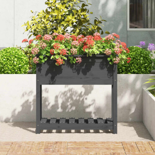 Planter with Shelf Grey 82.5x34.5x81cm Solid Wood Pine - Image 3