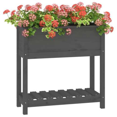 Planter with Shelf Grey 82.5x34.5x81cm Solid Wood Pine - Image 4