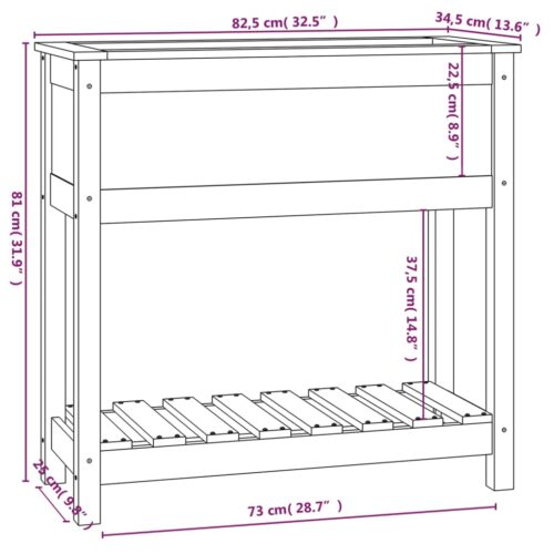 Planter with Shelf Grey 82.5x34.5x81cm Solid Wood Pine - Image 8