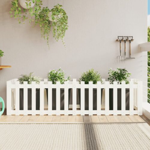 Garden Raised Bed with Fence Design White 200x50x50cm Solid Wood Pine - Image 2