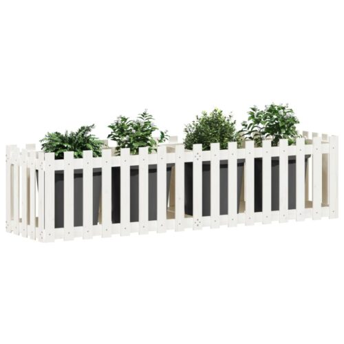 Garden Raised Bed with Fence Design White 200x50x50cm Solid Wood Pine - Image 3