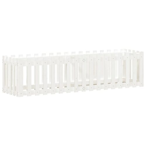 Garden Raised Bed with Fence Design White 200x50x50cm Solid Wood Pine - Image 4