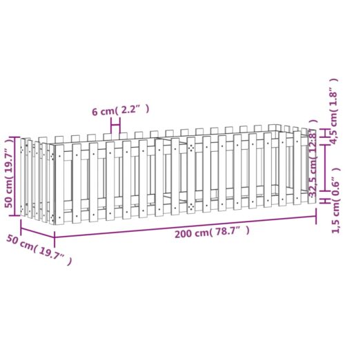 Garden Raised Bed with Fence Design White 200x50x50cm Solid Wood Pine - Image 9