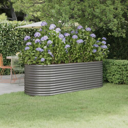 Garden Raised Bed Powder-Coated Steel 224x80x68cm Grey - Image 2